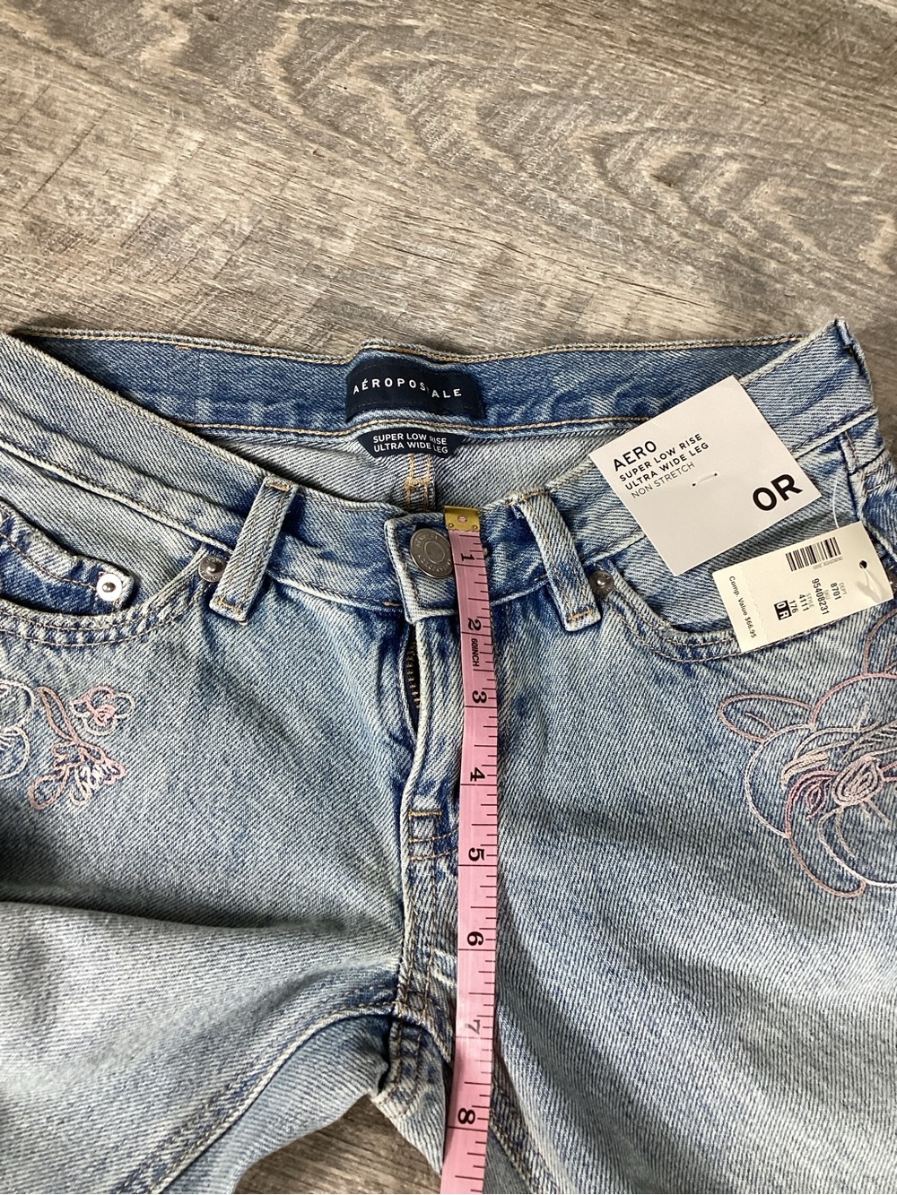 Aéropostale Y2K Ultra Wide Leg Jeans Size 0 Low Rise Floral Embroidered NWT - Picture 4 of 10